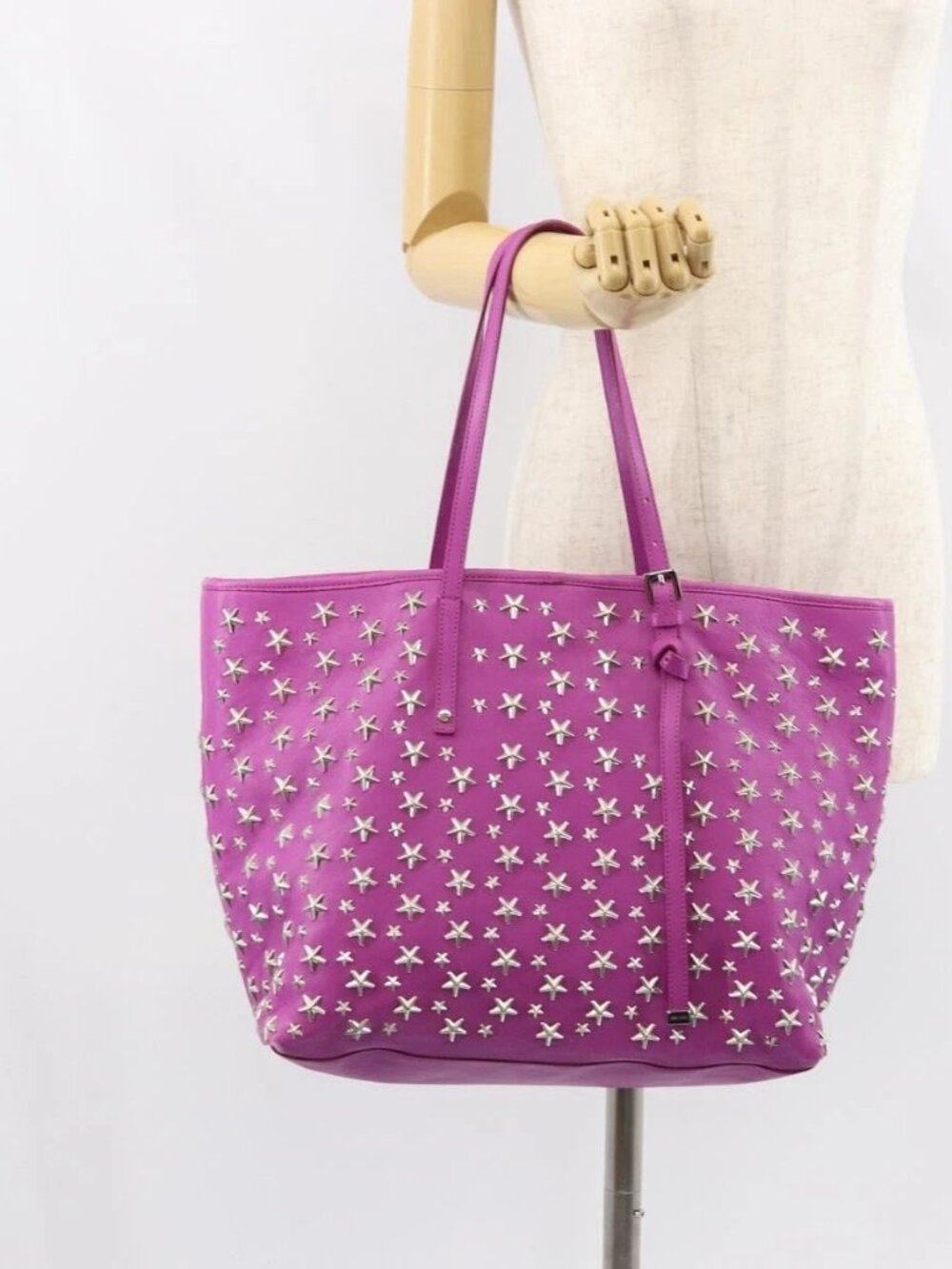 Jimmy Choo Studs Tote Bag Leather Purple Silver Auth yk20140 - Picture 1 of 16